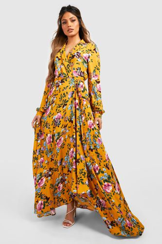 Womens Floral Wrap Belted Maxi Dress - - 10 - boohoo - Modalova