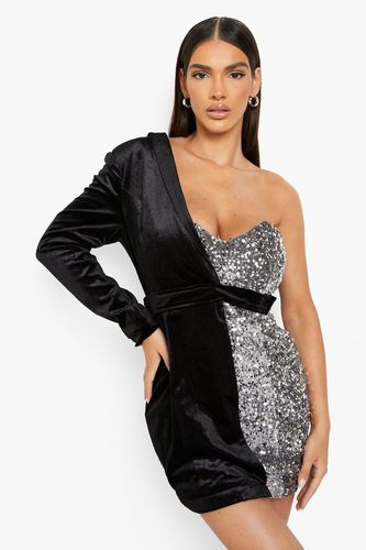 Womens Velvet And Sequin Belted Blazer Party Dress - - 8 - boohoo - Modalova
