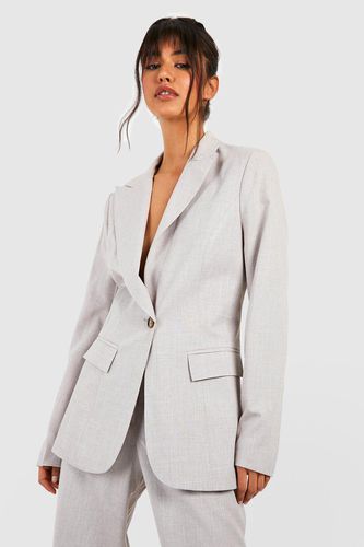 Womens Linen Look Contrast Button Fitted Blazer - - 8 - boohoo - Modalova