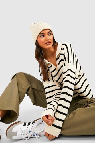 Womens Stripe Polo Collar Knitted Jumper - - M/L - boohoo - Modalova