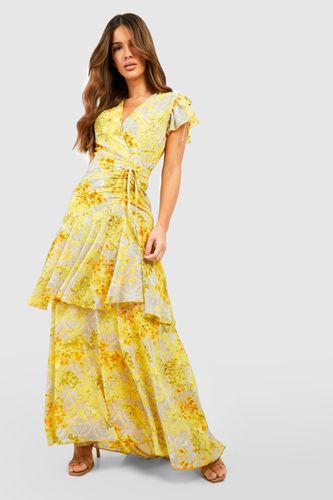 Womens Floral Print Ruched Detail Maxi Dress - - 12 - boohoo - Modalova