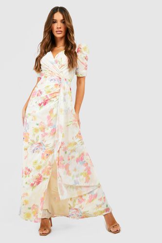 Womens Floral Print Drape Detail Maxi Dress - - 16 - boohoo - Modalova