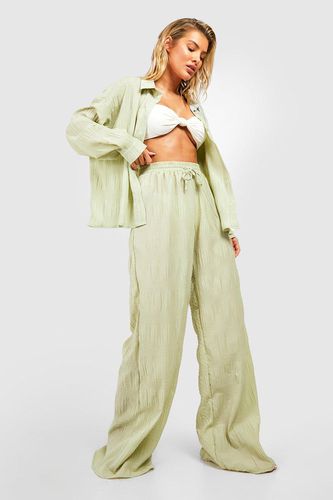 Womens Shirred Crinkle Palazzo Beach Trousers - - L - boohoo - Modalova