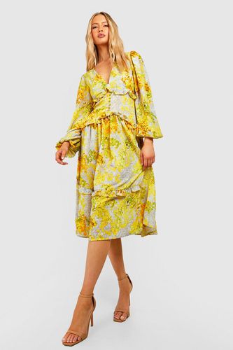 Womens Tall Floral Ruffle Waist Detail Midi Dress - - 10 - boohoo - Modalova