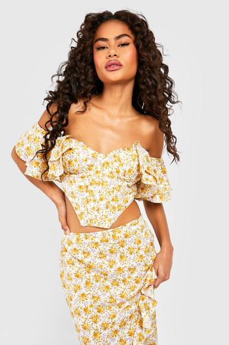 Womens Floral Ruffle Sleeve Off The Shoulder Corset Top - - 12 - boohoo - Modalova