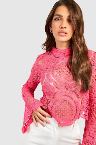 Womens roll/polo neck Crochet Lace Crop Top - - 14 - boohoo - Modalova