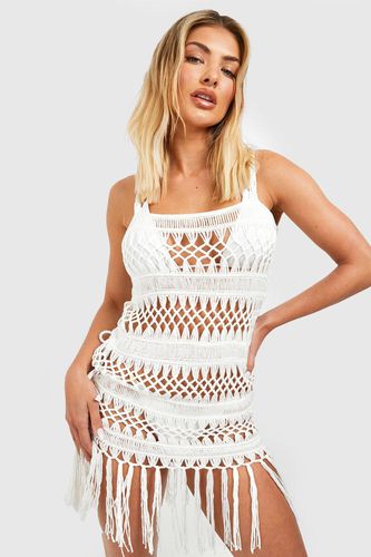Womens Crochet Fringed Strappy Beach Dress - - L - boohoo - Modalova