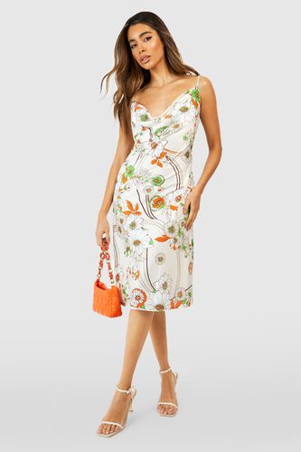 Womens Satin Floral Strappy Midi Dress - - 10 - boohoo - Modalova