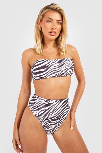 Womens Tiger Bandeau High Waist Bikini Set - - 6 - boohoo - Modalova