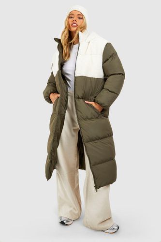 Womens Teddy Panelled Longline Puffer Jacket - - 14 - boohoo - Modalova