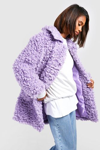 Womens Textured Collared Faux Fur Coat - - 10 - boohoo - Modalova