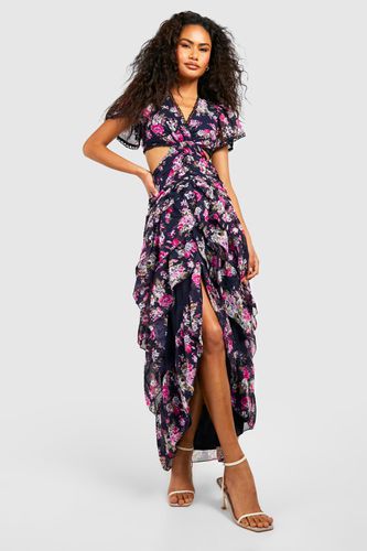 Womens Floral Print Cut Out Midi Dress - - 10 - boohoo - Modalova
