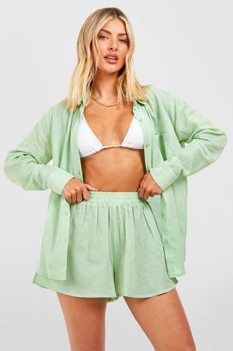 Womens Linen Look Shirt & Short Beach Co-ord - - L - boohoo - Modalova