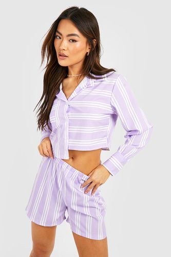 Womens Cropped Contrast Stripe Relaxed Fit Shirt & Shorts - - 12 - boohoo - Modalova