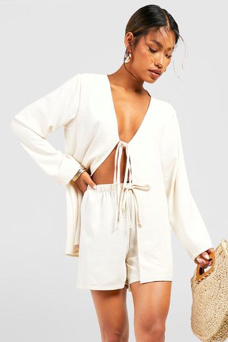 Womens Hammered Tie Front Blouse & Relaxed Fit Shorts - - 14 - boohoo - Modalova