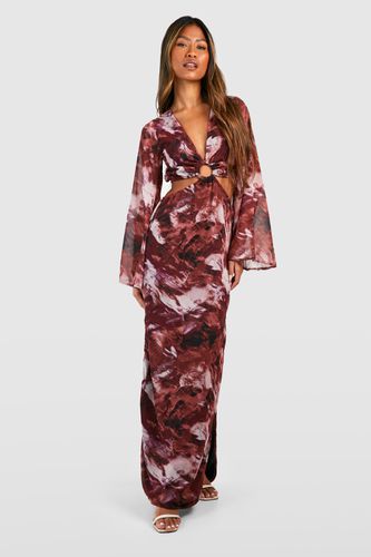 Womens O Ring Printed Flare Sleeve Maxi Dress - - 10 - boohoo - Modalova