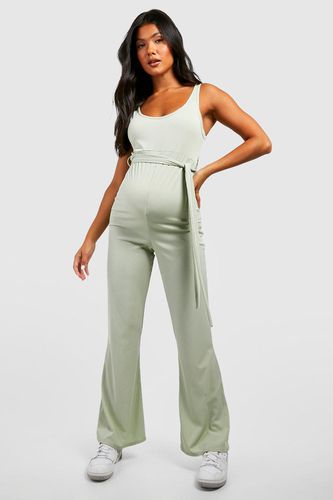 Womens Maternity Ribbed Tie Waist Jumpsuit - - 14 - boohoo - Modalova