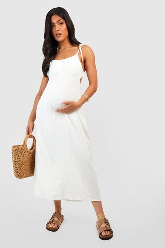 Womens Maternity Linen Look Tie Strap Midaxi Dress - - 12 - boohoo - Modalova