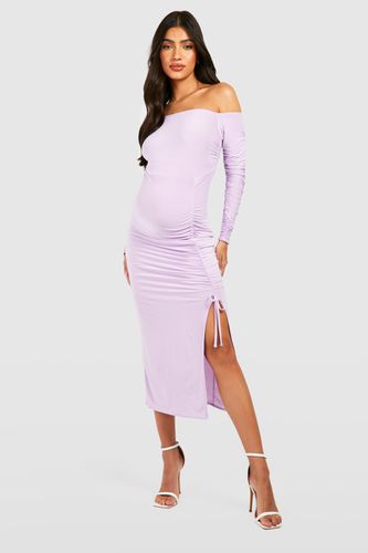 Womens Maternity Ruched Slinky Midi Dress - - 12 - boohoo - Modalova