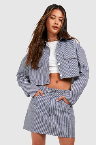 Womens Stripe Chambray Denim Crop Jacket - - 14 - boohoo - Modalova