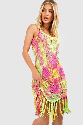 Womens Bright Tie Dye Crochet Tassel Dress - - S/M - boohoo - Modalova