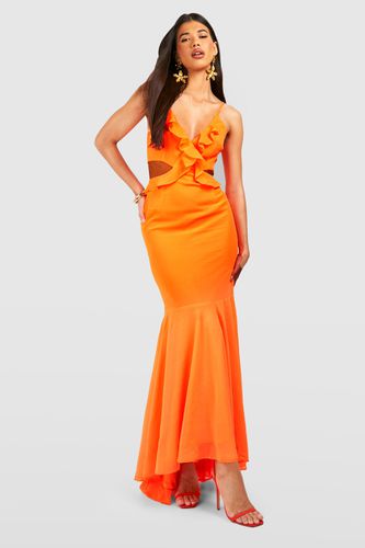 Womens Tall Chiffon Ruffle Cut Out Fishtail Maxi Dress - - 10 - boohoo - Modalova