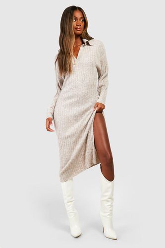 Womens Wide Rib Knit Collared Soft Jumper Dress - - XL - boohoo - Modalova