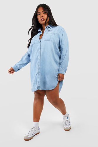 Womens Plus Button Down Denim Shirt Dress - - 22 - boohoo - Modalova