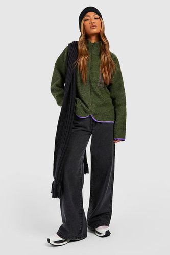 Womens Contrast Nylon Pocket Teddy Zip Jacket - - 10 - boohoo - Modalova