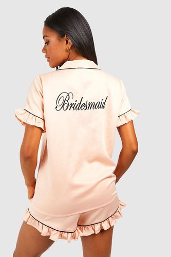 Womens Premium Bridesmaid Embroidery Frill Short Set - - 16 - boohoo - Modalova