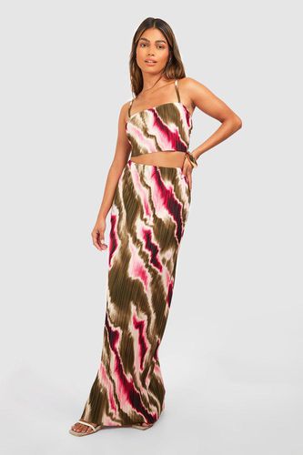 Womens Tie Dye Plisse Square Neck Cami & Maxi Skirt - - 8 - boohoo - Modalova