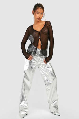Womens Metallic Croc Leather Look Straight Fit Trousers - - 12 - boohoo - Modalova