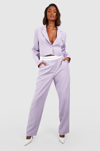 Womens Contrast Waistband Relaxed Fit Tailored Trousers - - 10 - boohoo - Modalova