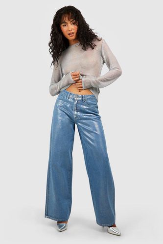 Womens Metallic Coated High Rise Straight Leg Jeans - - 10 - boohoo - Modalova