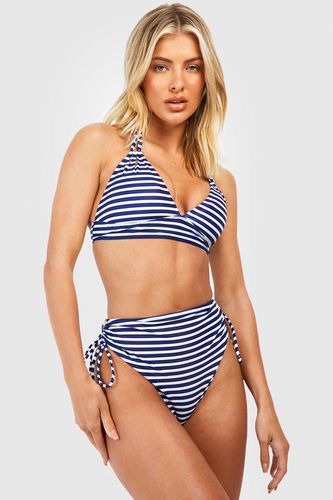 Womens Nautical Stripe Tummy Control Ruched Bikini Brief - - 6 - boohoo - Modalova