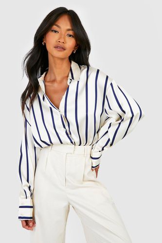 Womens Fine Stripe Satin Shirt - - 10 - boohoo - Modalova