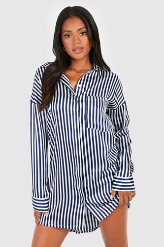 Womens Oversized Striped Satin Shirt Dresses - - 8 - boohoo - Modalova