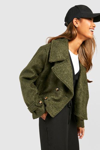 Womens Textured Wool Look Crop Trench Coat - - 14 - boohoo - Modalova