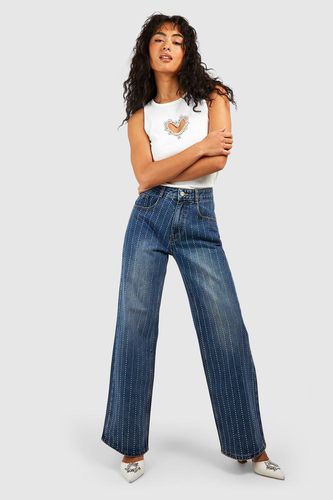 Womens Diamante Pinstripe Jeans - - 12 - boohoo - Modalova