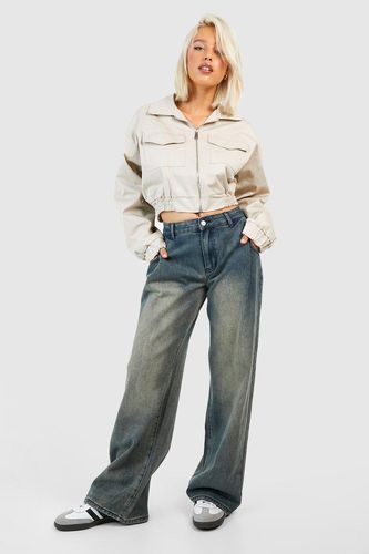 Womens Vintage Wash Pleated Detail Wide Leg Jeans - - 10 - boohoo - Modalova