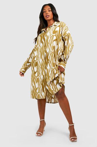 Womens Plus Woven Zebra Print Midi Shirt Dress - - 18 - boohoo - Modalova