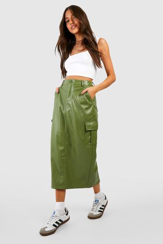 Womens Leather Look Cargo Midaxi Skirt - - 16 - boohoo - Modalova