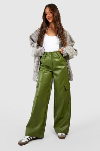 Womens Leather Look High Waisted Cargo Trousers - - 10 - boohoo - Modalova