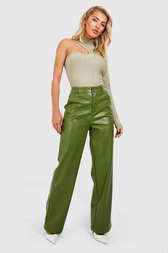 Womens Leather Look Relaxed Fit Straight Leg Trousers - - 10 - boohoo - Modalova