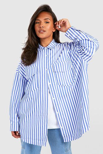 Womens Plus Oversized Stripe Utility Shirt - - 16 - boohoo - Modalova