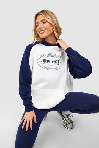 Womens New York Slogan Colour Block Oversized Hoodie - - XL - boohoo - Modalova