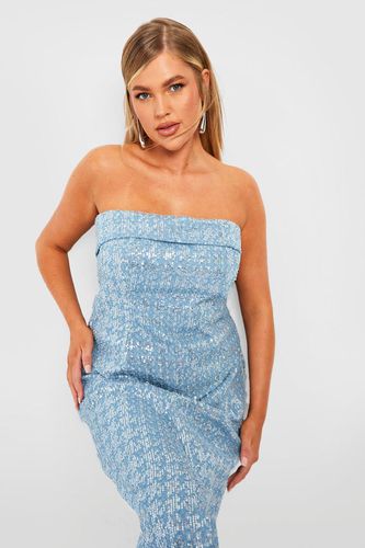 Womens Plus Sequin Denim Bandeau Crop Top - - 18 - boohoo - Modalova