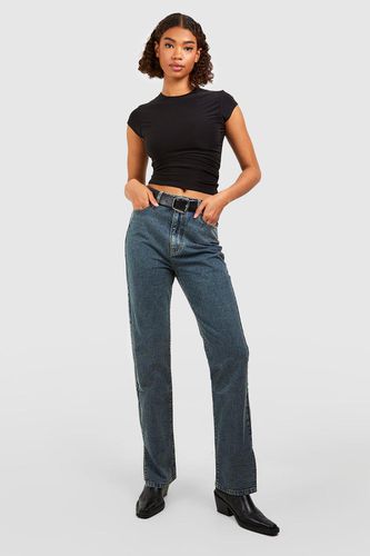 Womens Tall Basics High Waisted Split Hem Straight Leg Jeans - - 16 - boohoo - Modalova