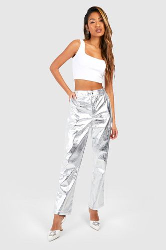 Womens Metallic Slim Fit High Waisted Trousers - - 14 - boohoo - Modalova