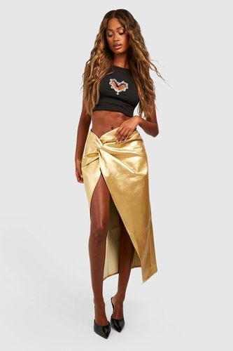 Womens Matte Metallic Leather Look Knot Front Maxi Skirt - - 10 - boohoo - Modalova